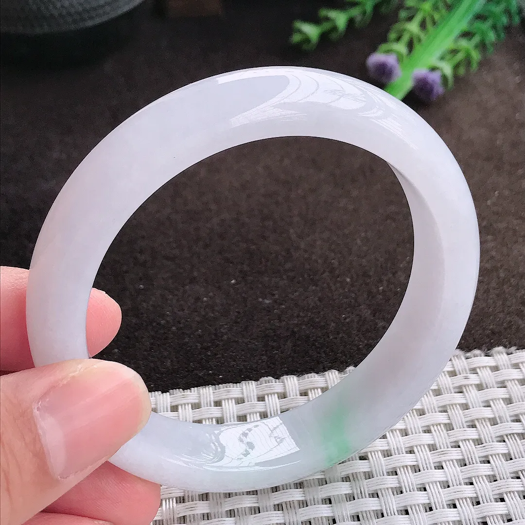 自然光57.5/13.3/8.2老坑冰润水灵淡紫色手镯宽边翡翠玉镯美人镯