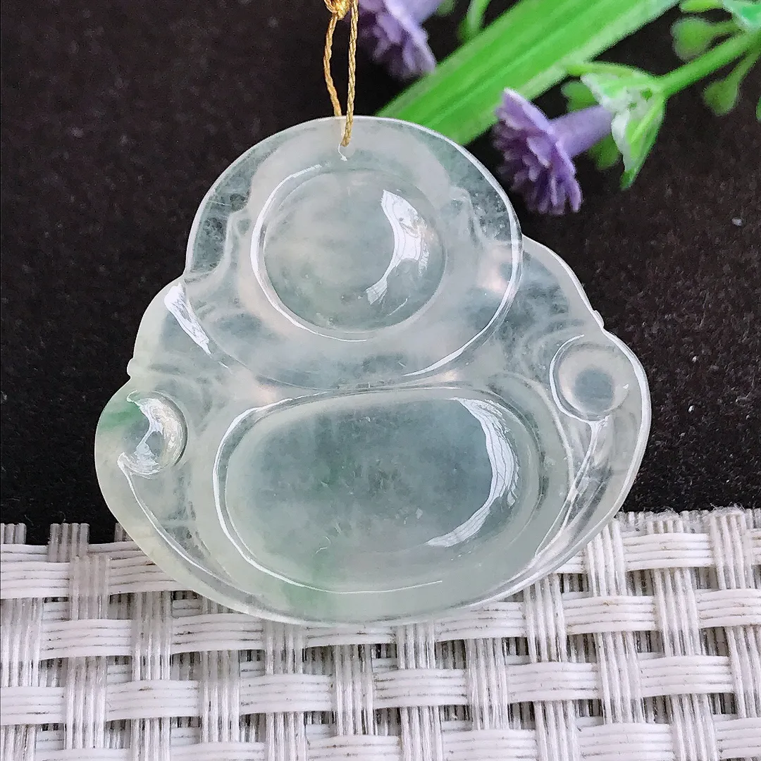 自然光31.6/34.5/6.2老坑冰种起光佛公吊坠翡翠玉佛坠挂件百搭