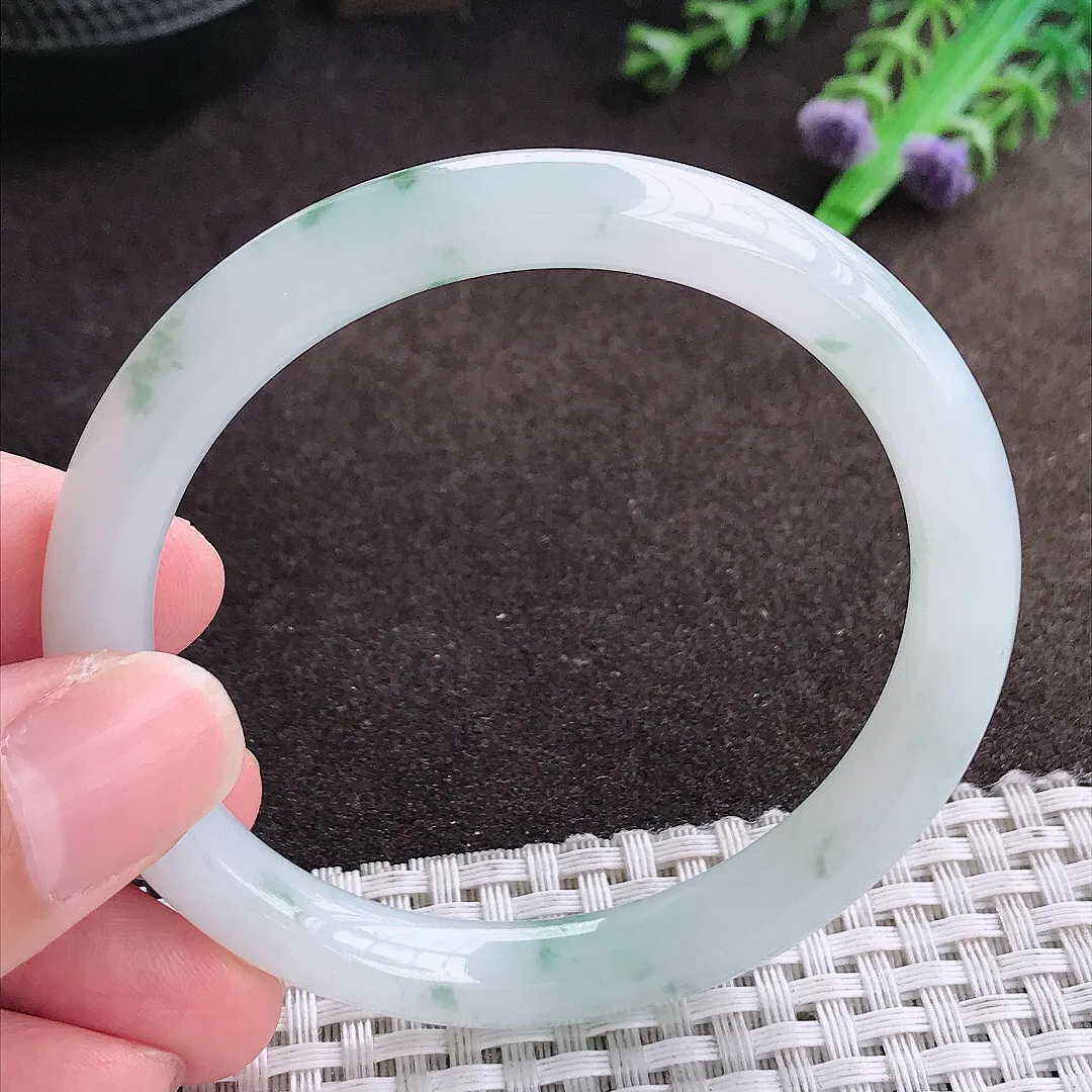 自然光55/8.5/7.6老坑冰胶水灵飘花圆条手镯翡翠玉镯美人镯