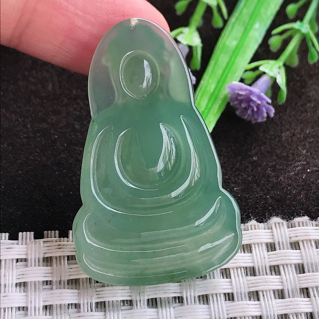自然光42.3/26.8/5.2老坑冰胶水灵满绿素衣观音吊坠翡翠玉坠挂件百搭