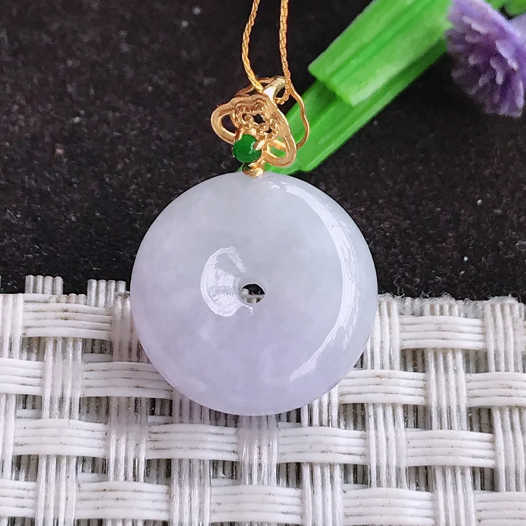 自然光15.5/5.4老坑18k金镶嵌秀气紫罗兰小平安扣吊坠翡翠玉坠挂件百搭