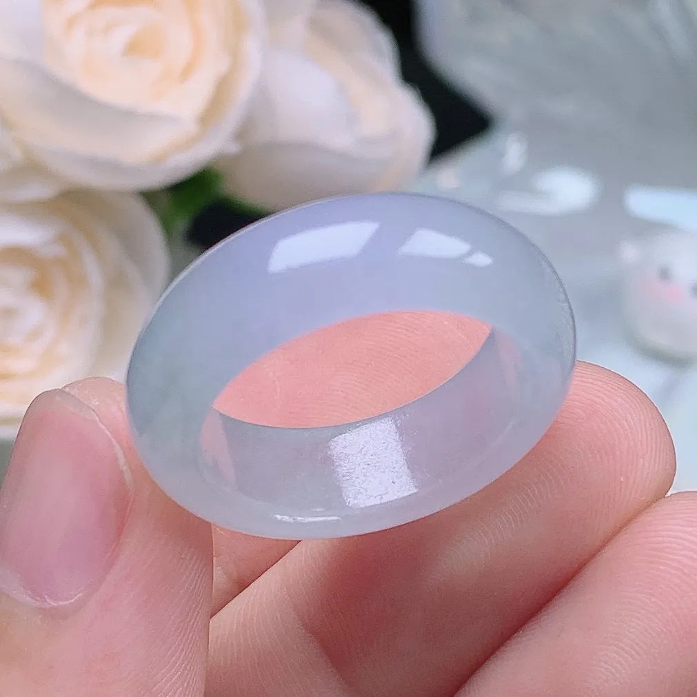 缅甸翡翠老坑冰种翡翠水润起胶轮胎紫罗兰戒指玉指环  水润通透 尺寸：19.4-8-4.1mm 21号圈口1S