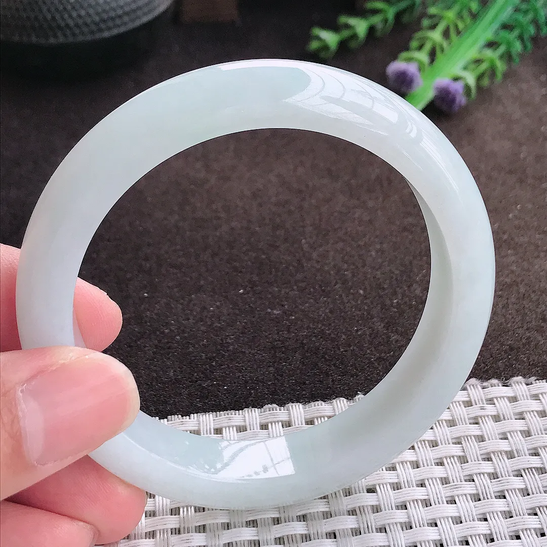 自然光57/12.5/8.3老坑冰润月光彩手镯宽边翡翠玉镯美人镯