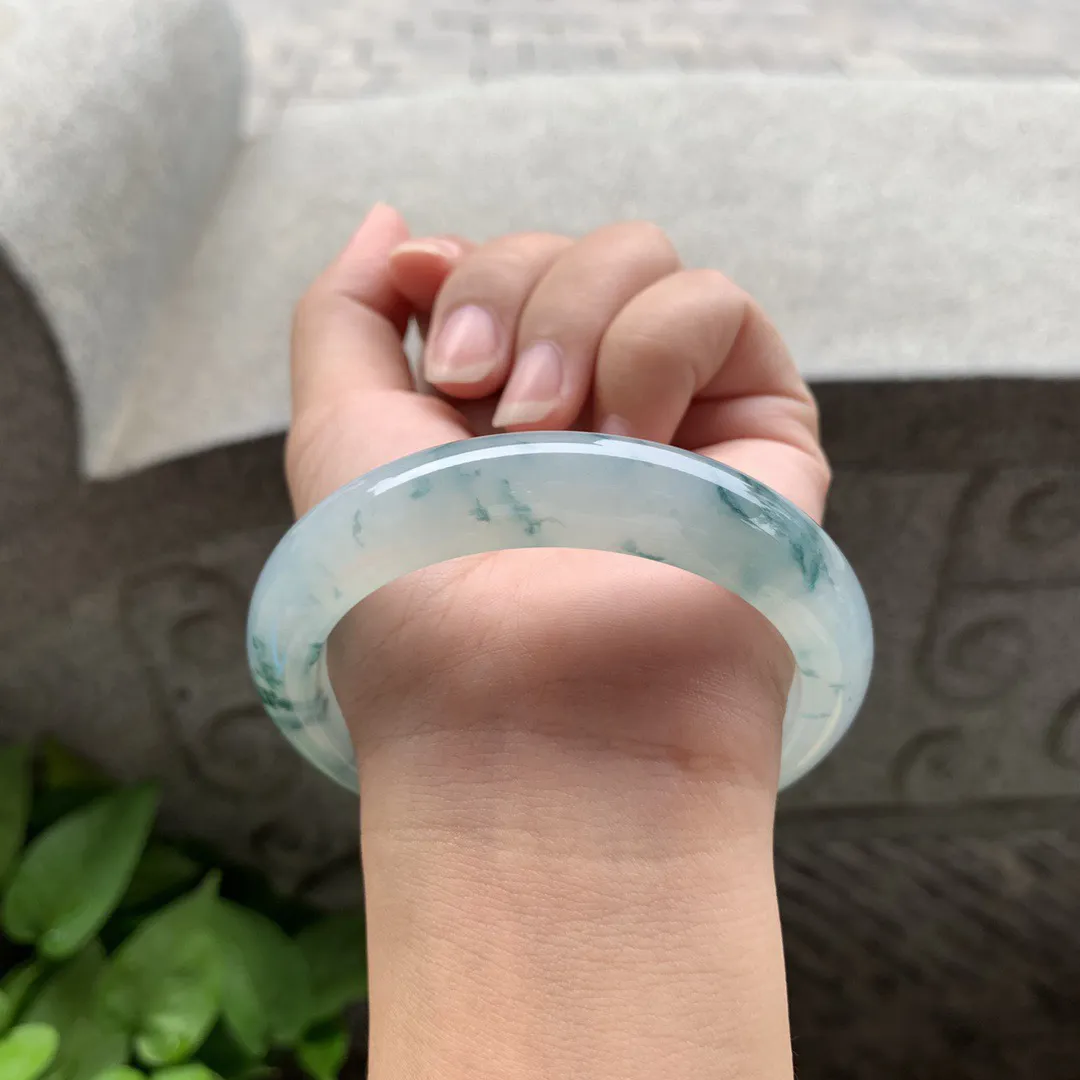 大圈口58.8-12.9-9.2 【冰种飘花正圈手镯】正圈58 59可戴