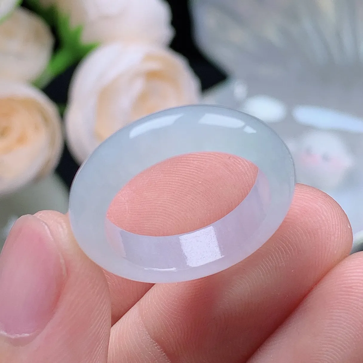 缅甸翡翠老坑种翡翠水润起胶白月光戒指玉指环  水润通透 尺寸：18.1-5.7-3.5mm 17号圈口1S