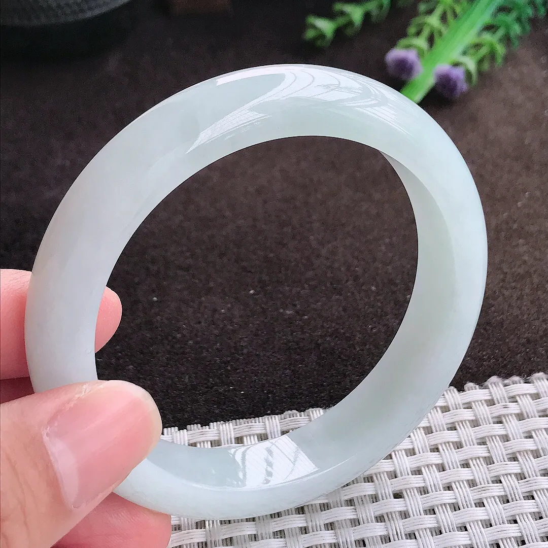 自然光57/12.5/8.3老坑冰润月光彩手镯宽边翡翠玉镯美人镯