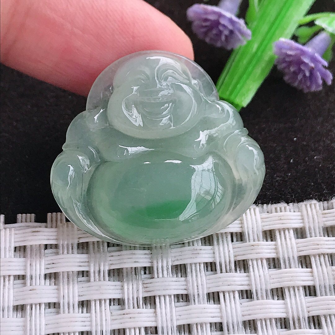 自然光25.9/28.5/5.6老坑冰润起胶飘绿佛公吊坠翡翠玉坠挂件百搭