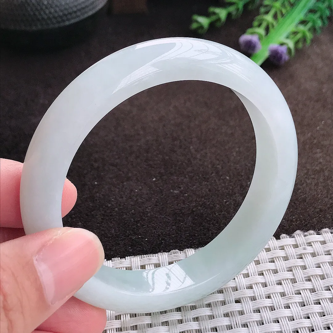 自然光57/12.5/8.3老坑冰润月光彩手镯宽边翡翠玉镯美人镯