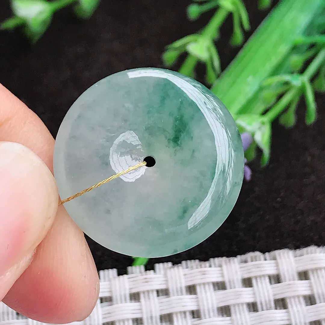 自然光23.1/5.5老坑冰胶果冻飘花小平安扣吊坠翡翠玉坠挂件百搭