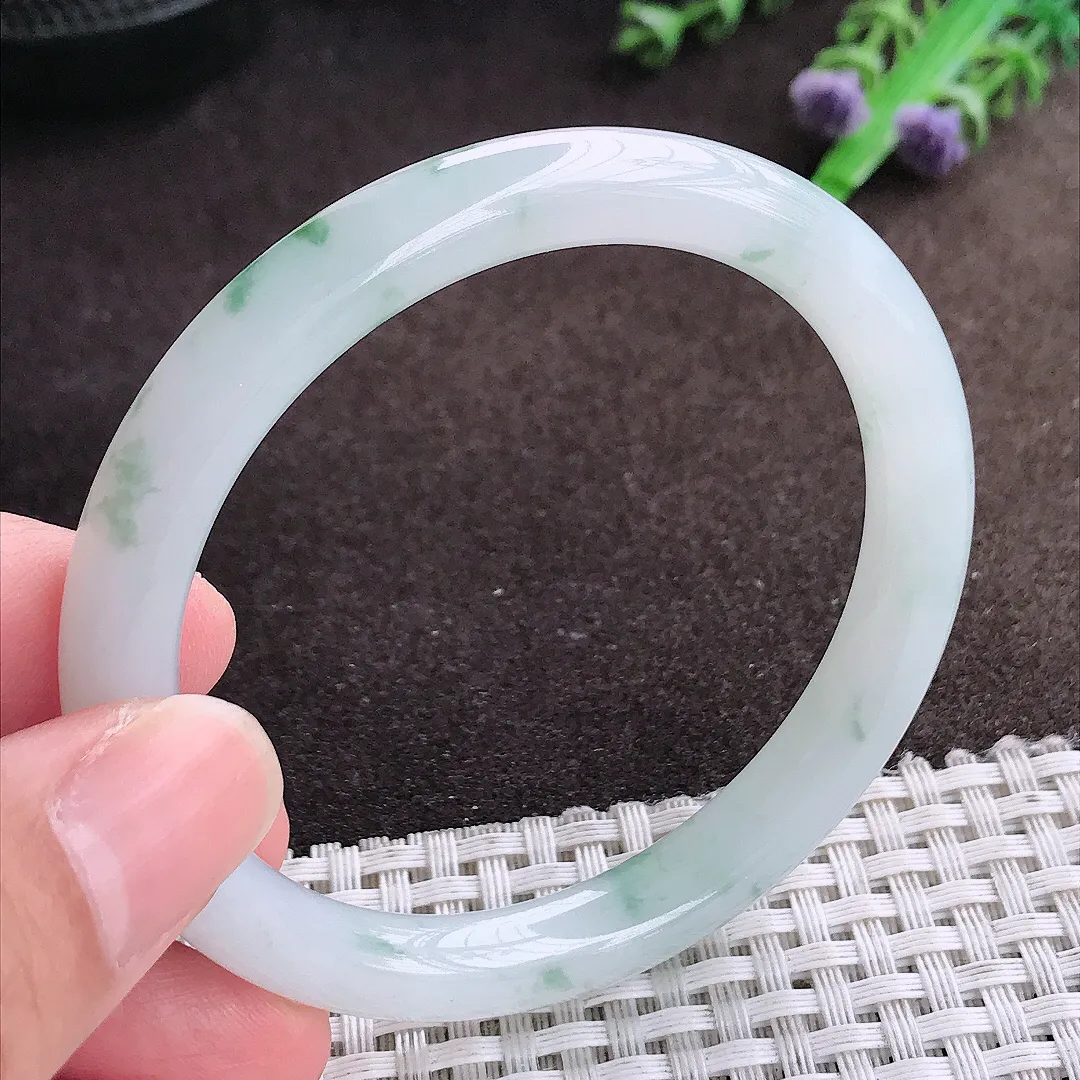 自然光55/8.5/7.6老坑冰胶水灵飘花圆条手镯翡翠玉镯美人镯