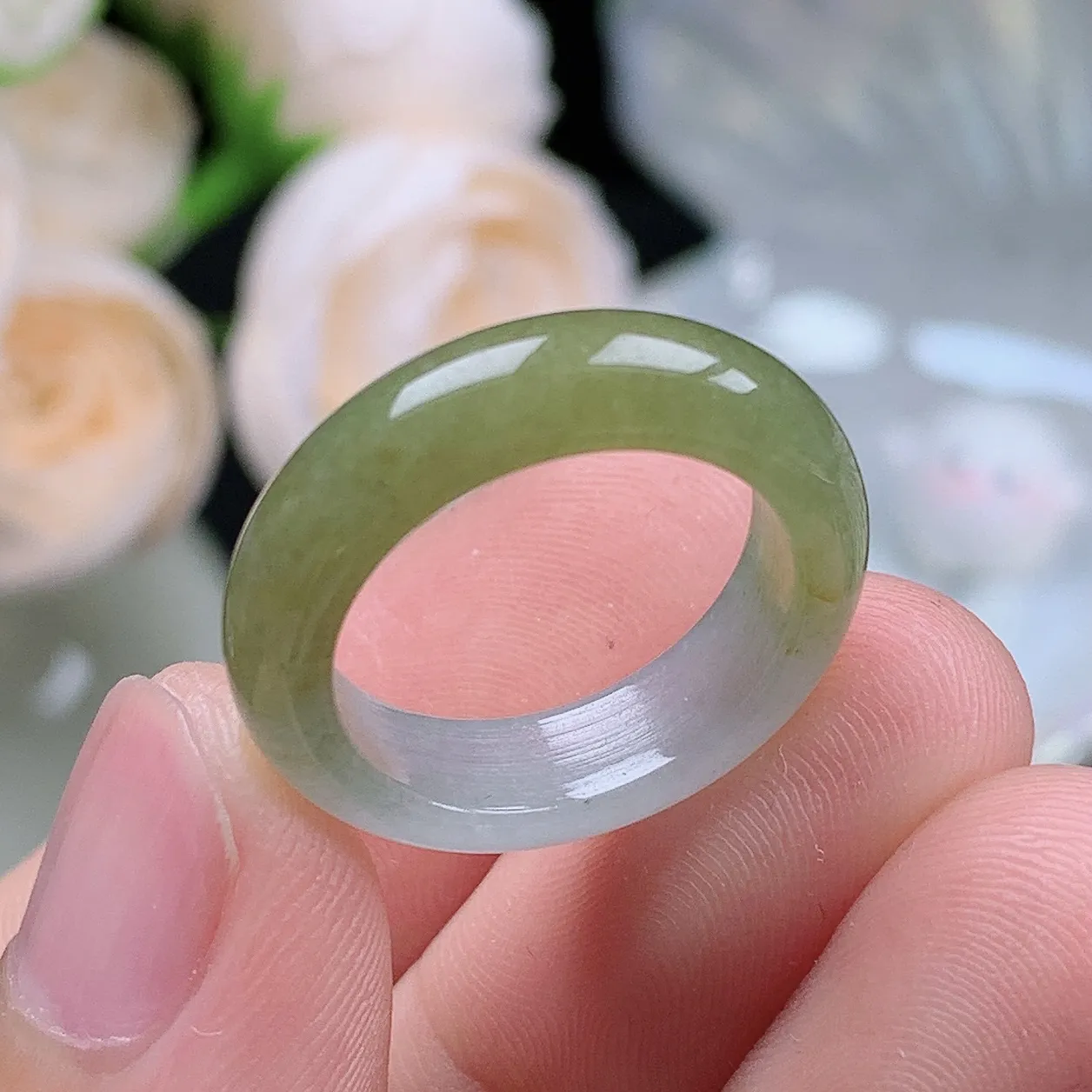 缅甸翡翠老坑种翡翠水润半山水飘黄翡戒指玉指环  水润通透 尺寸：16.7-5.5-3.6mm 12-13号圈口1S