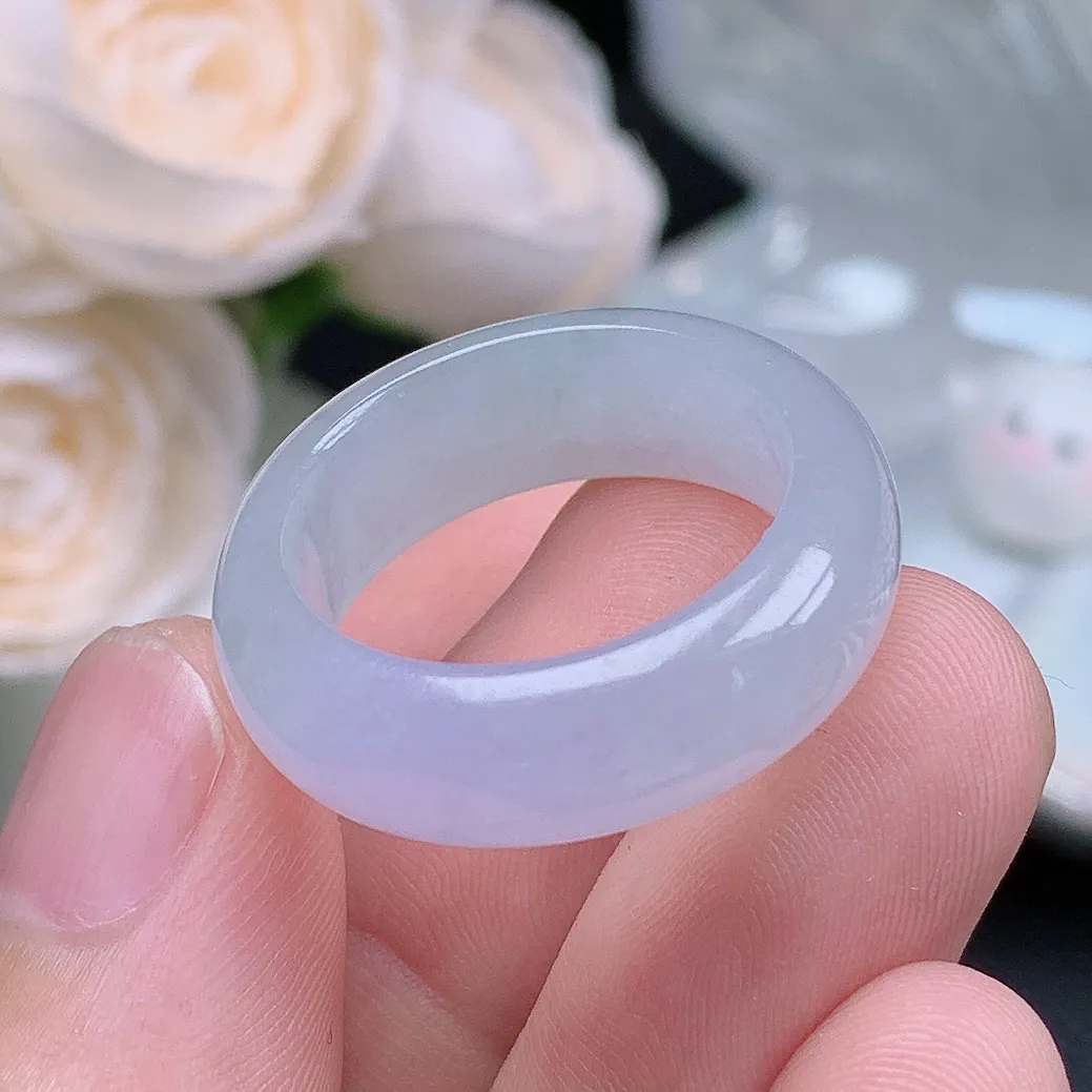 缅甸翡翠老坑冰种翡翠水润起胶轮胎紫罗兰戒指玉指环  水润通透 尺寸：19.4-8-4.1mm 21号圈口1S