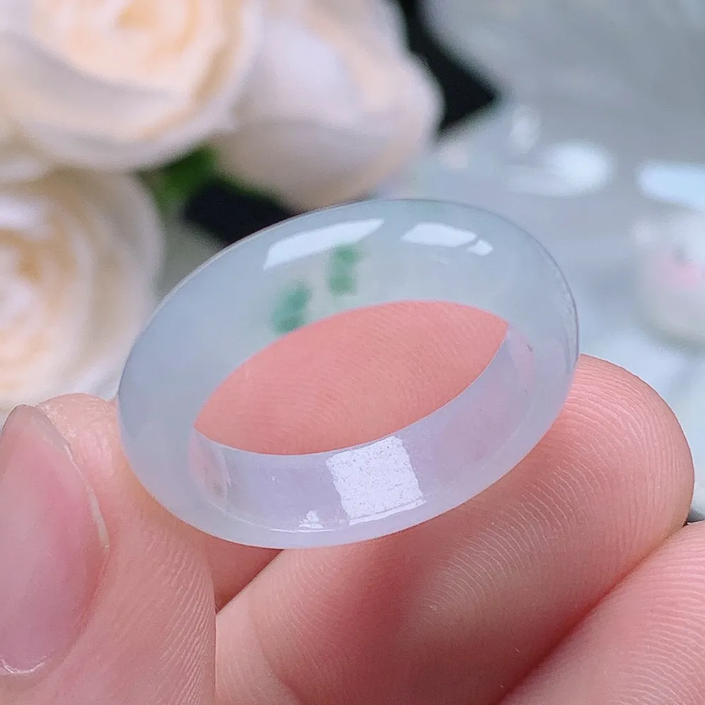 缅甸翡翠老坑种翡翠水润起胶飘花戒指玉指环  水润通透 尺寸：17.8-5.4-3.1mm 16号圈口