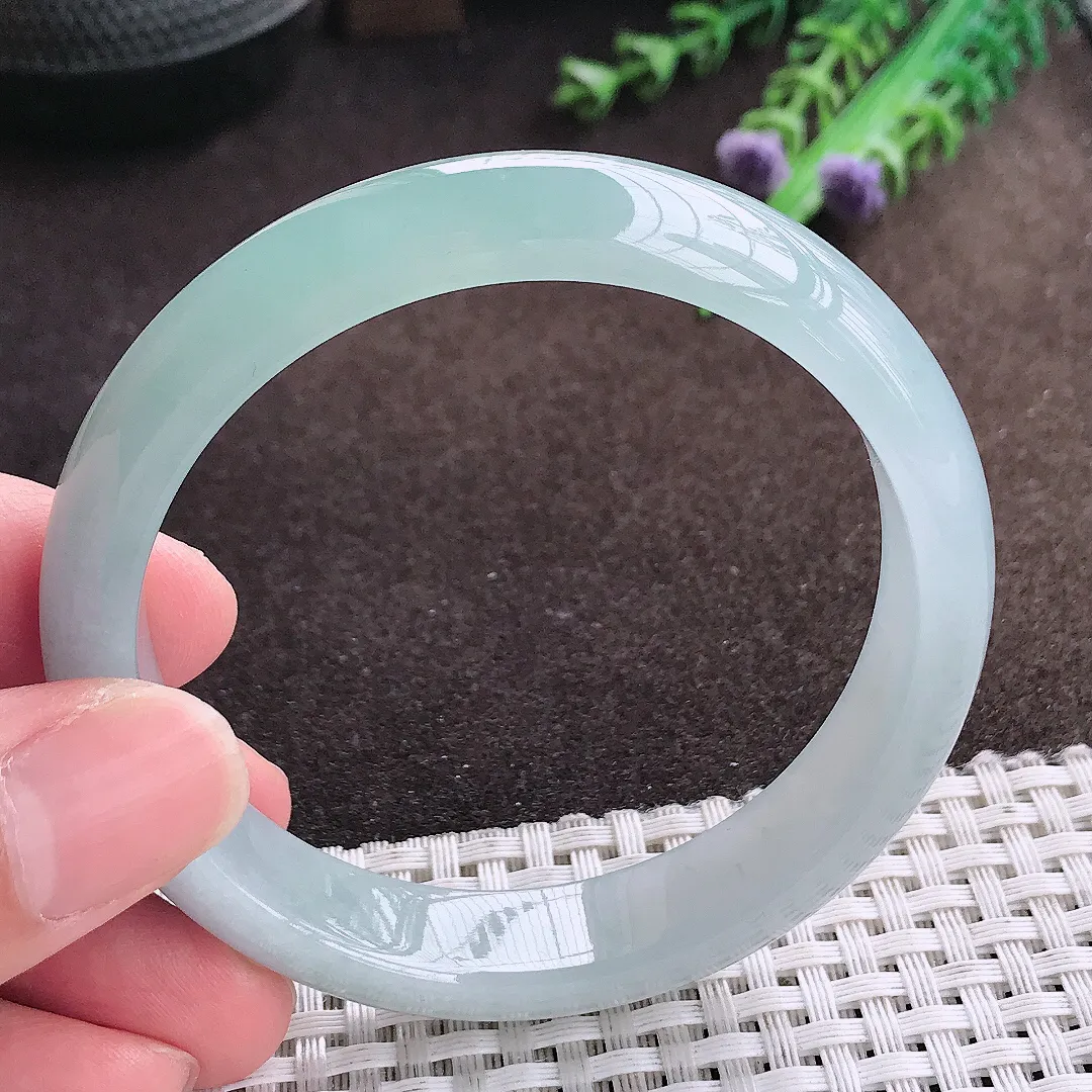 自然光56.5/12.8/7.2老坑冰胶水灵天空蓝手镯宽边翡翠玉镯美人镯