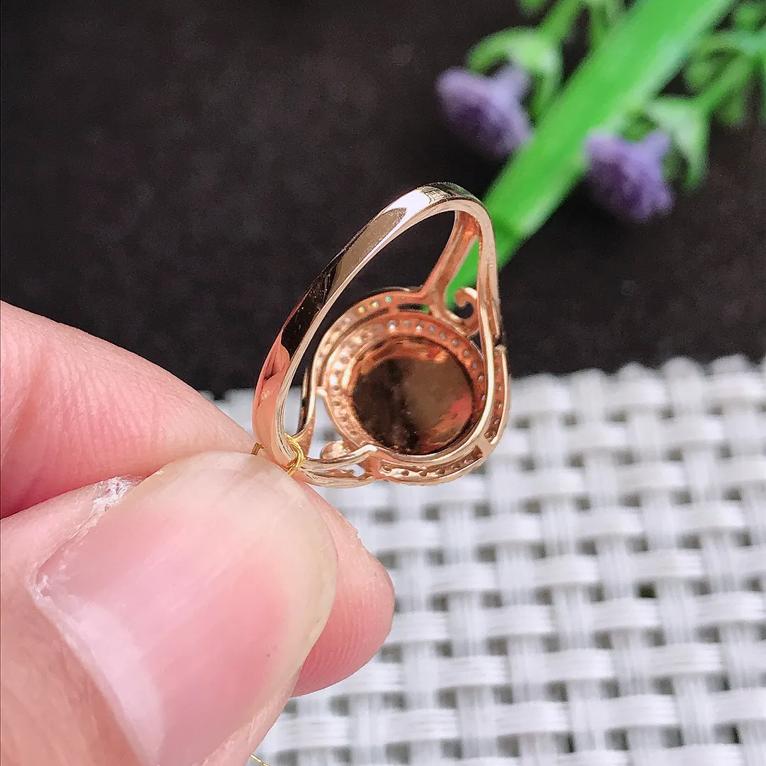 自然光16.3/8.7/7.8老坑18k金镶嵌冰润满阳绿戒指翡翠玉戒女款