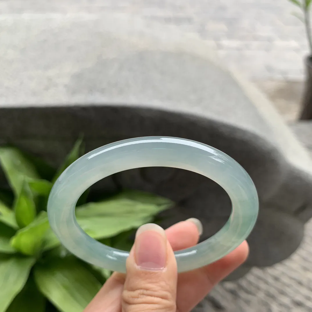 圈口54.7-8 【冰油绿圆条手镯】圆条54 55可戴