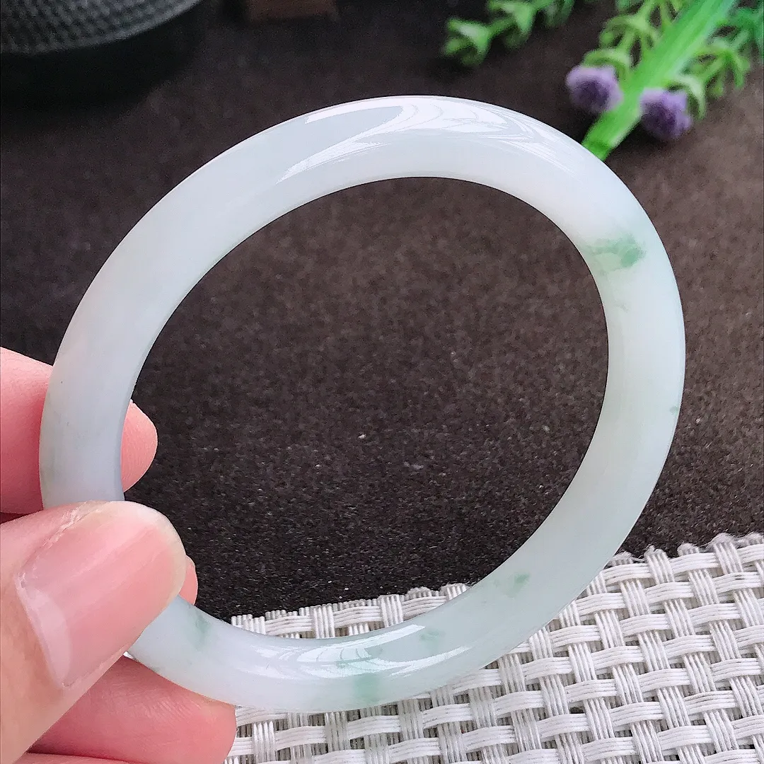 自然光55/8.5/7.6老坑冰胶水灵飘花圆条手镯翡翠玉镯美人镯