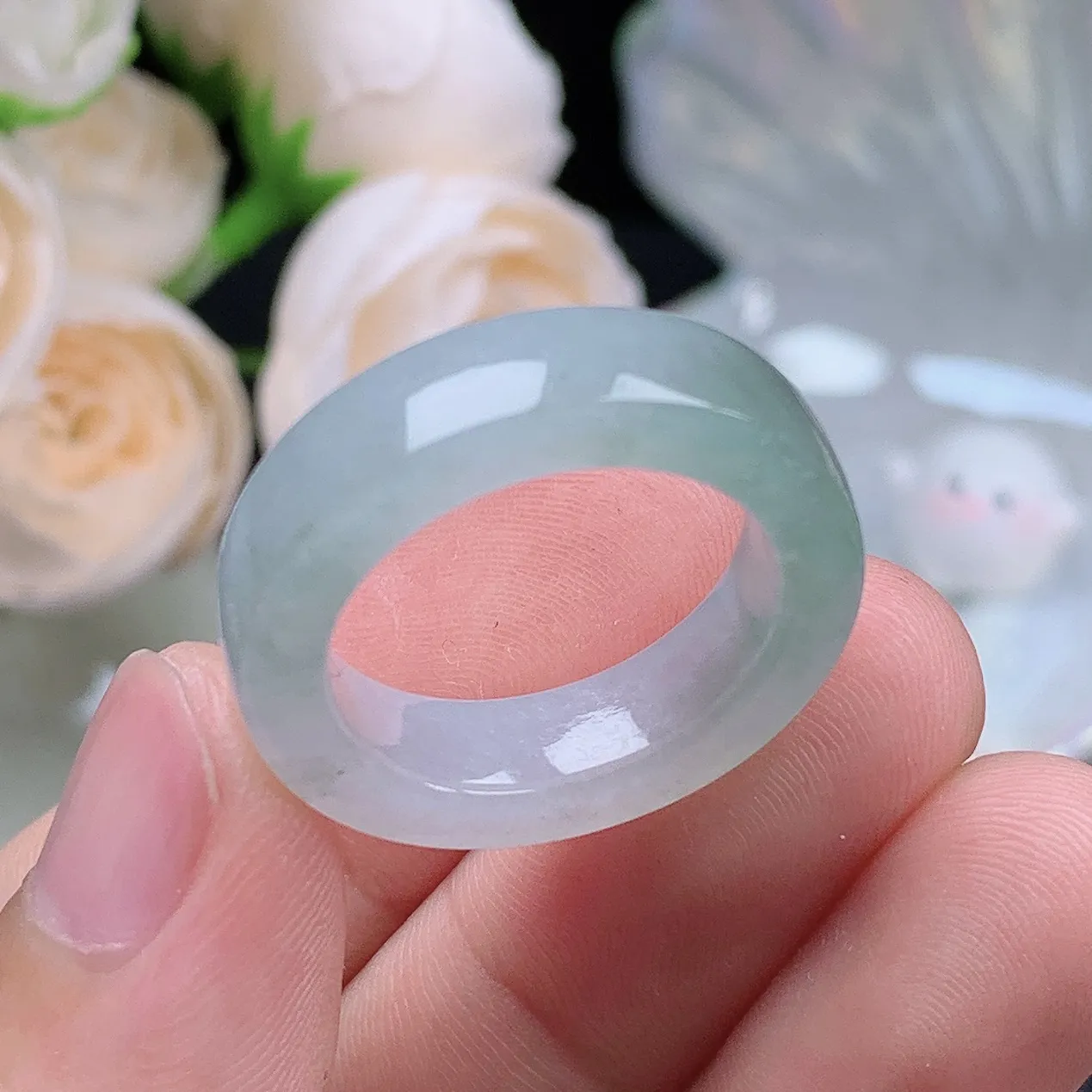 缅甸翡翠老坑种翡翠水润起胶半山水方戒指玉指环  水润通透 尺寸：19.2-6.5-4.3mm 21-22号圈口1S