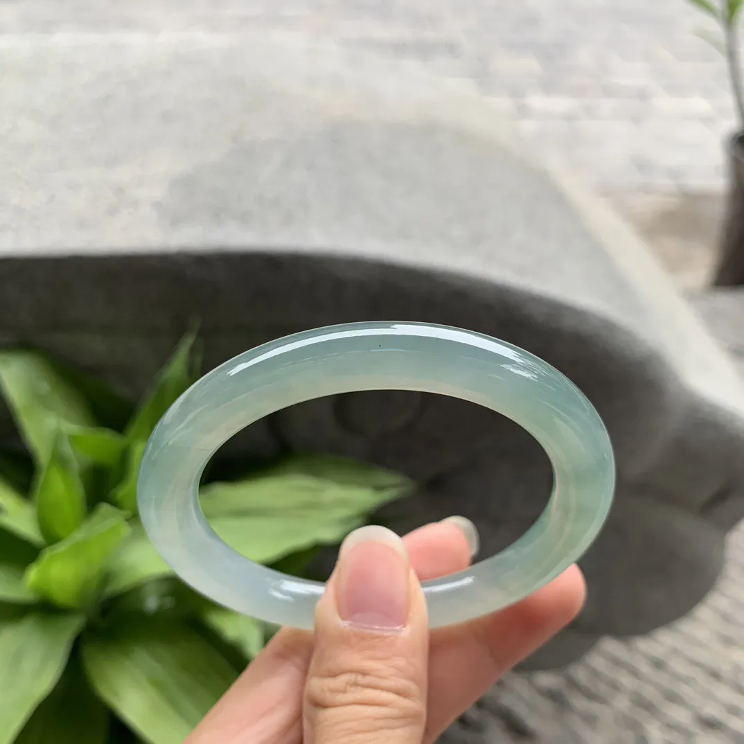 圈口54.7-8 【冰油绿圆条手镯】圆条54 55可戴