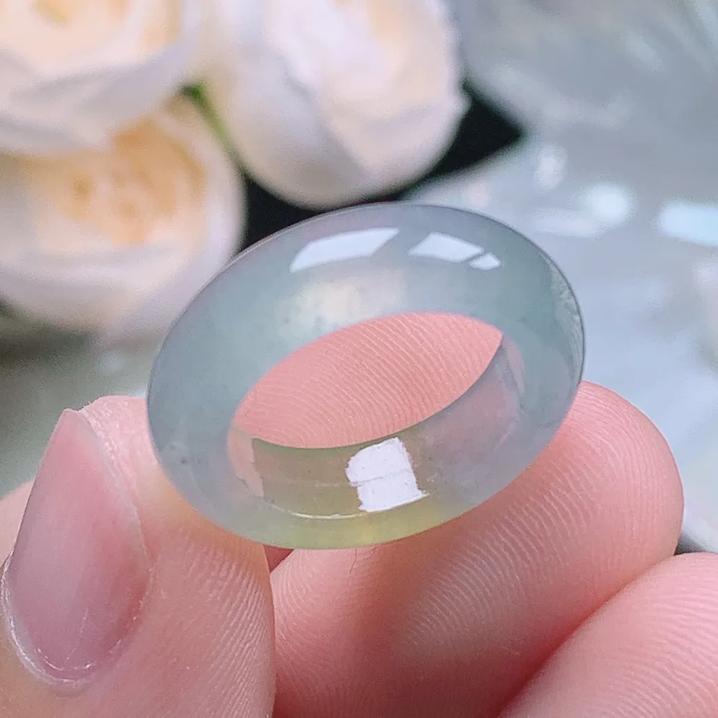 缅甸老坑冰种翡翠水润起胶冰黄翡戒指玉指环  水润通透 尺寸：15.2-5.7-3.7mm 8-9号圈口1S