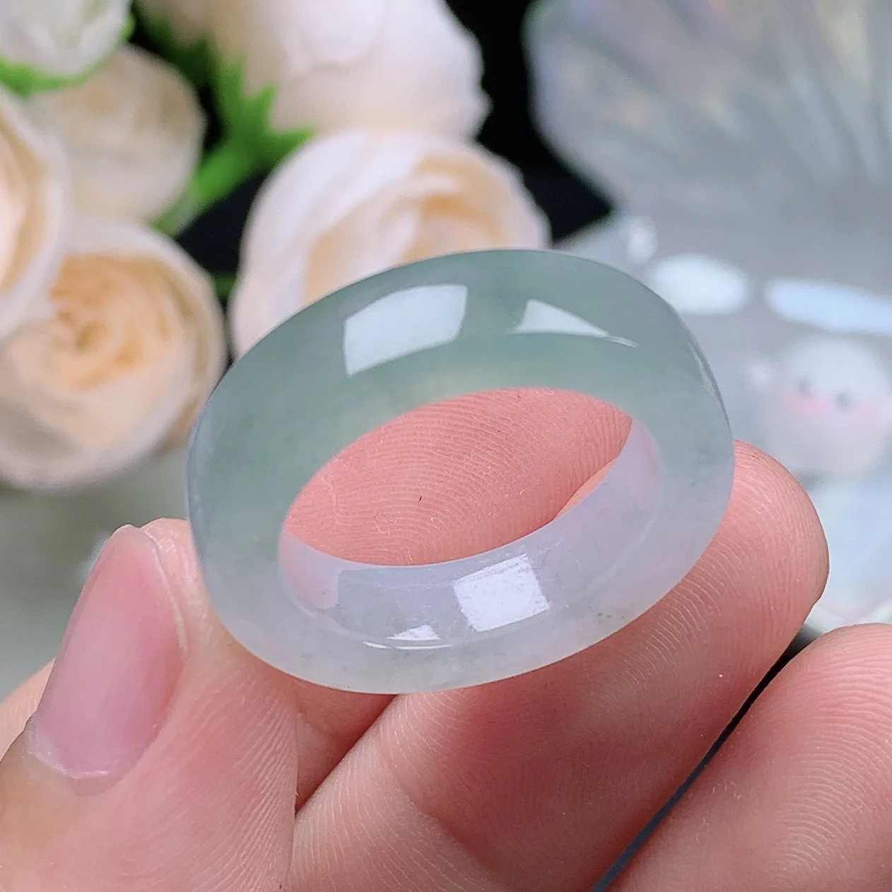 缅甸翡翠老坑种翡翠水润起胶半山水方戒指玉指环  水润通透 尺寸：19.2-6.5-4.3mm 21-22号圈口1S