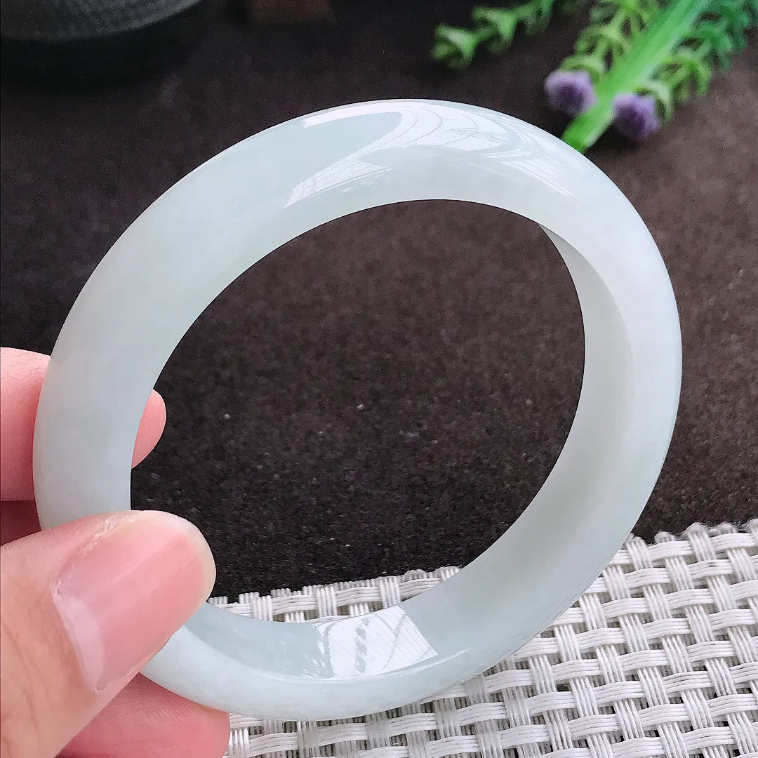 自然光57/12.5/8.3老坑冰润月光彩手镯宽边翡翠玉镯美人镯