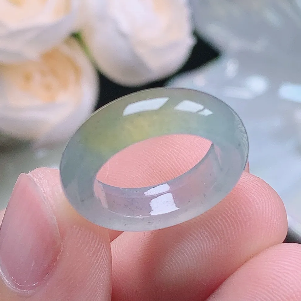 缅甸老坑冰种翡翠水润起胶冰黄翡戒指玉指环  水润通透 尺寸：15.2-5.7-3.7mm 8-9号圈口1S