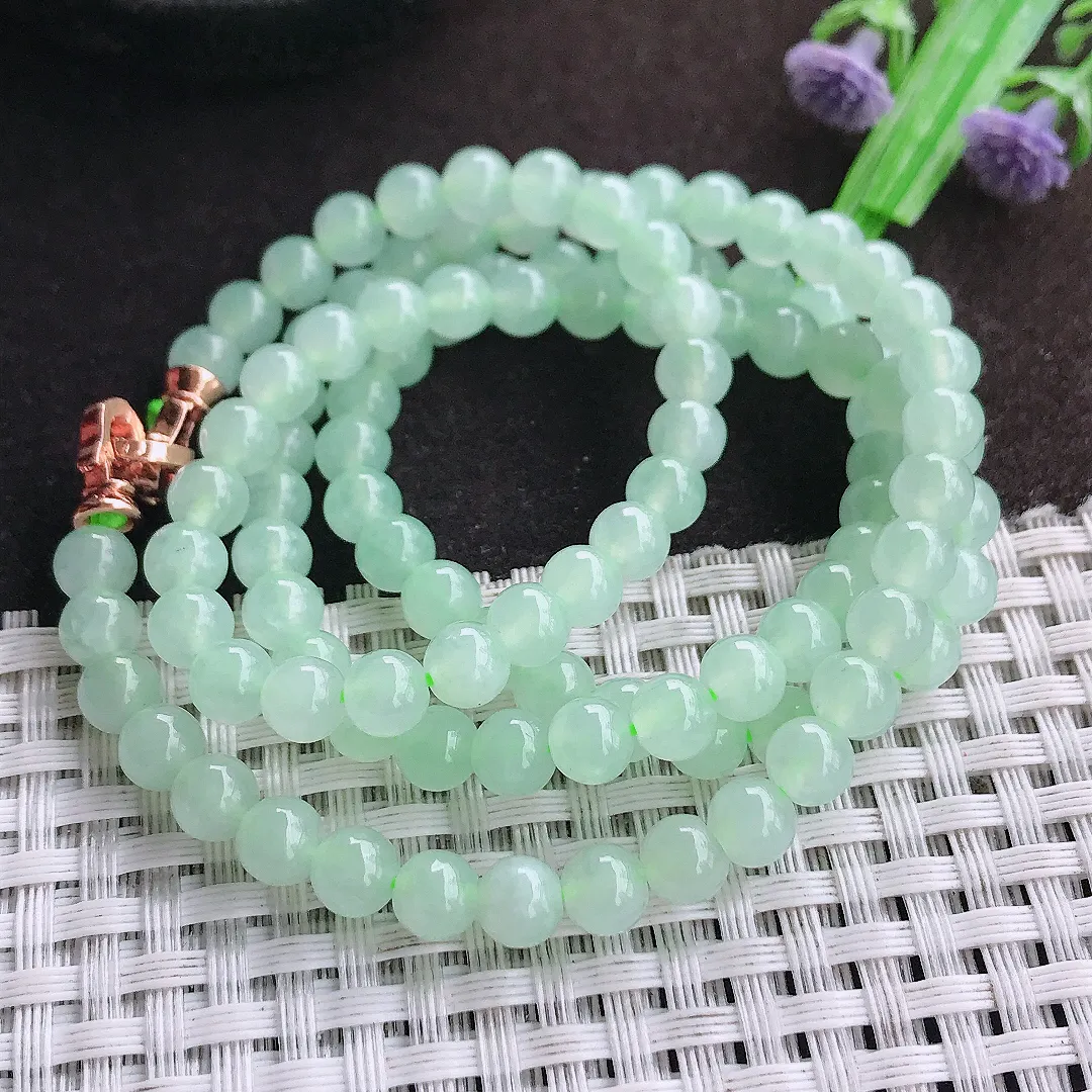 自然光5.6/108颗老坑冰透饲料冰晴甜绿圆珠项链翡翠玉珠手串百搭