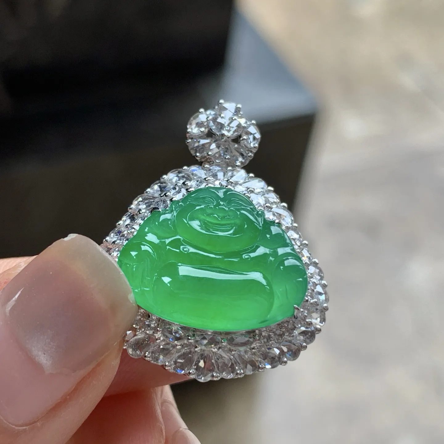 金钻镶嵌冰绿佛公 尺寸14