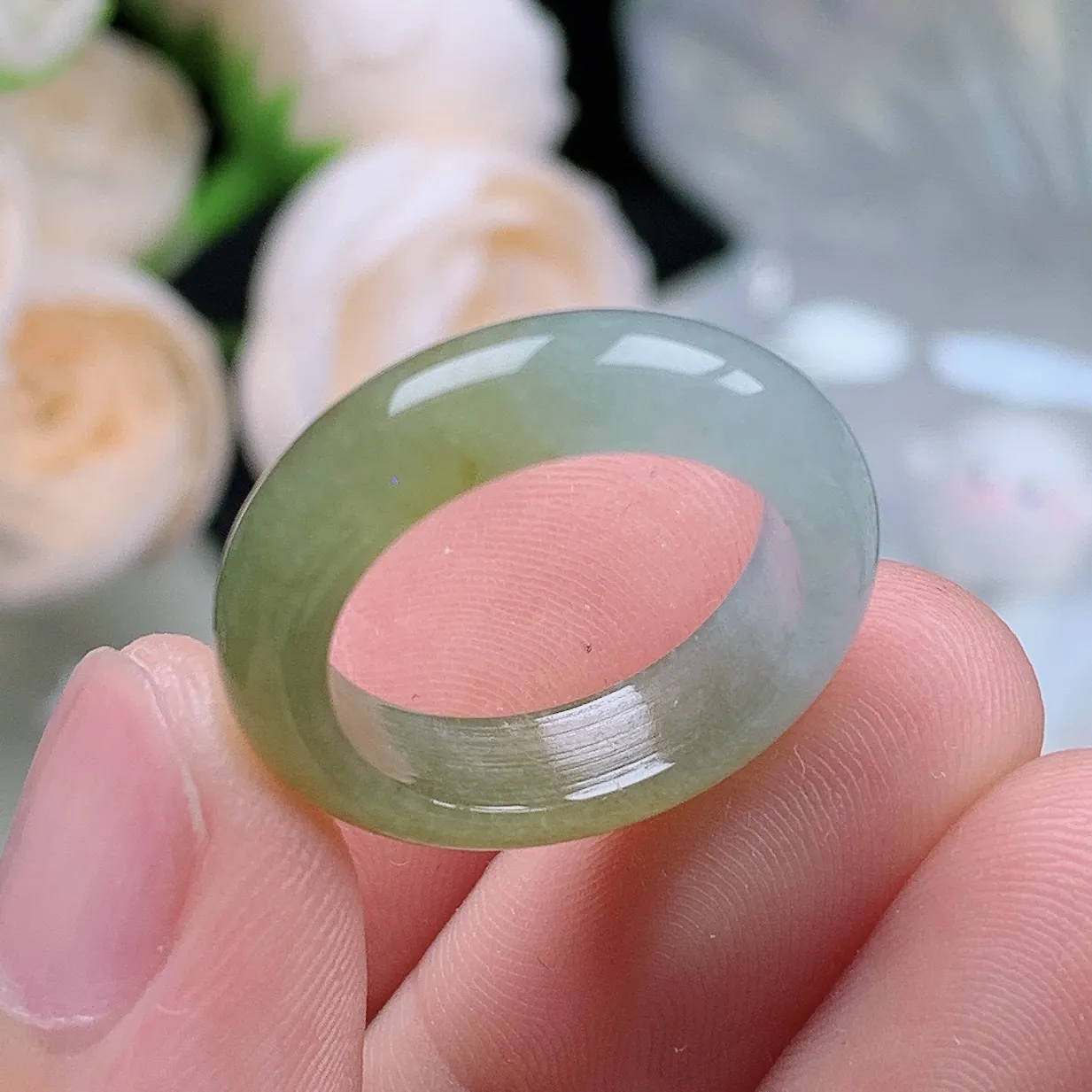 缅甸翡翠老坑种翡翠水润半山水飘黄翡戒指玉指环  水润通透 尺寸：16.7-5.5-3.6mm 12-13号圈口1S