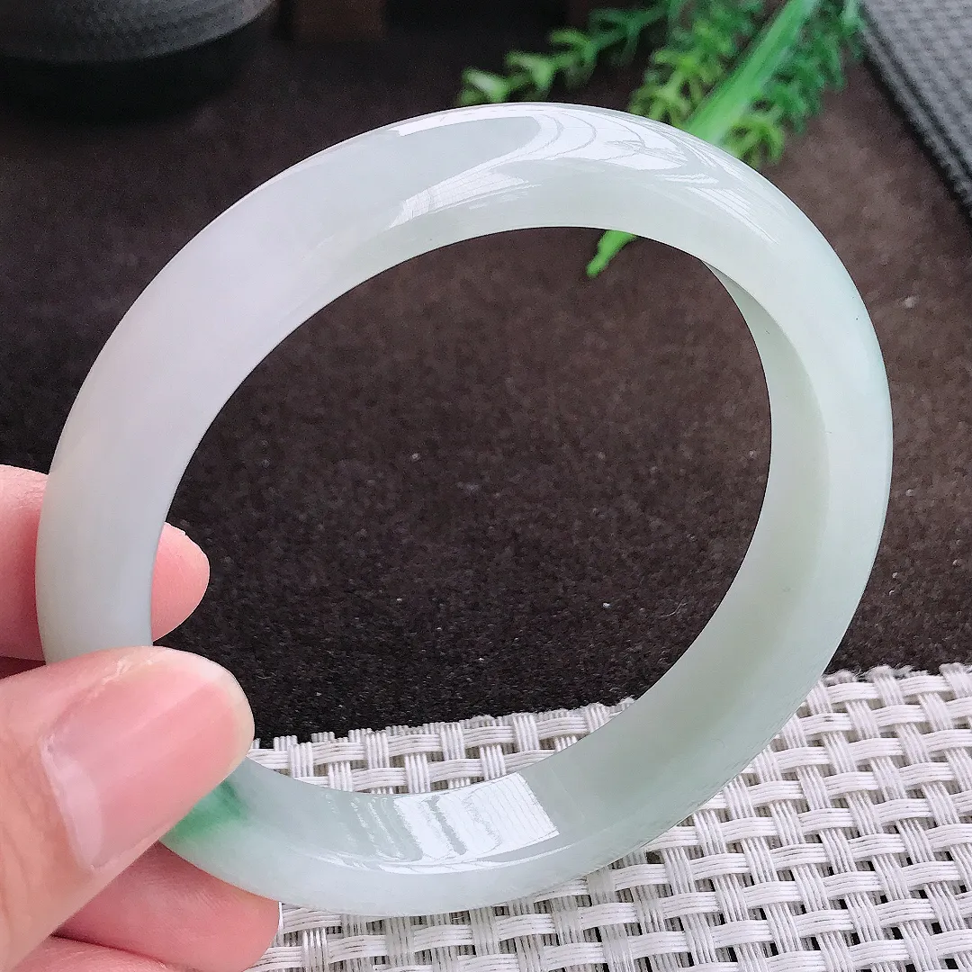 自然光63/12.7/8.6老坑冰胶水灵飘花大圈口手镯宽边翡翠玉镯美人镯