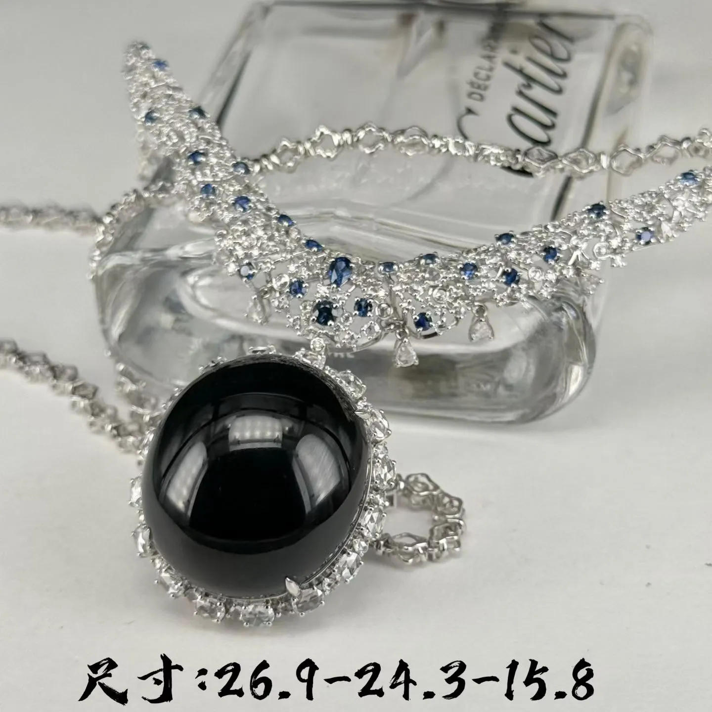 重金豪镶墨翠蛋面项链 满钻 身上效果超赞