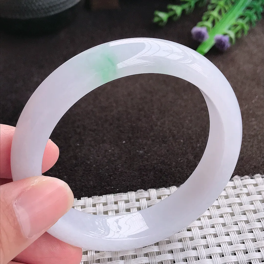自然光57.5/13.3/8.2老坑冰润水灵淡紫色手镯宽边翡翠玉镯美人镯