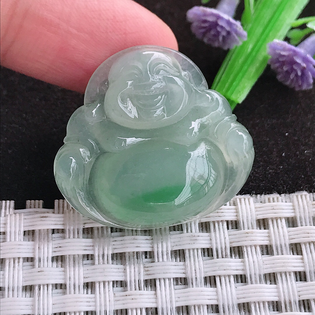 自然光25.9/28.5/5.6老坑冰润起胶飘绿佛公吊坠翡翠玉坠挂件百搭