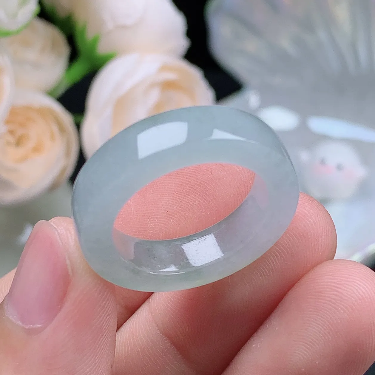 缅甸翡翠老坑种翡翠水润起胶半山水方戒指玉指环  水润通透 尺寸：19.2-6.5-4.3mm 21-22号圈口1S