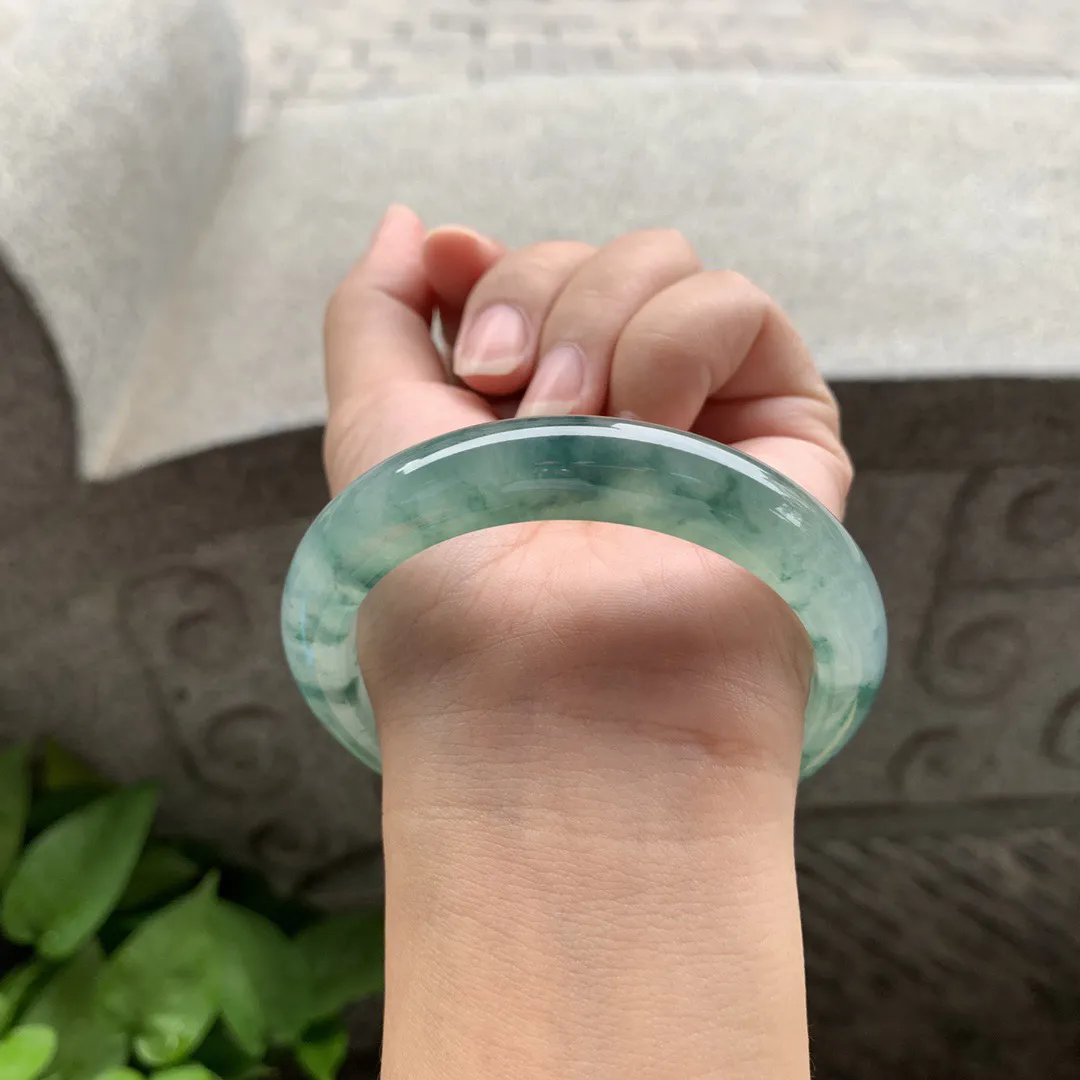 圈口 57.8-11.7-8.5   【冰种飘花正圈手镯】正圈57 58可戴