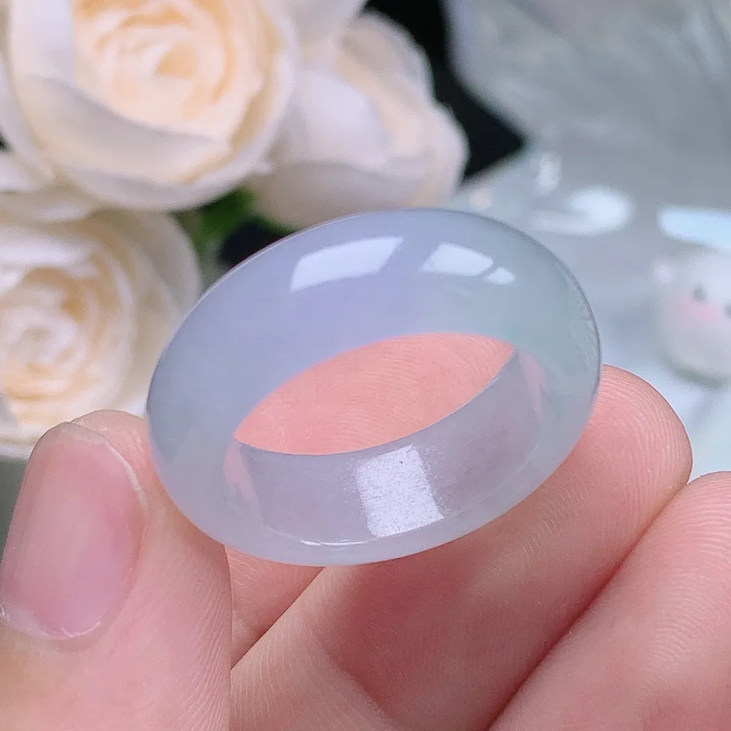 缅甸翡翠老坑冰种翡翠水润起胶轮胎紫罗兰戒指玉指环  水润通透 尺寸：19.4-8-4.1mm 21号