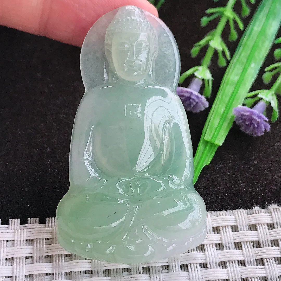 自然光55.8/32.4/5.2老坑冰透起胶冰晴绿大日如来佛吊坠翡翠玉坠挂件百搭