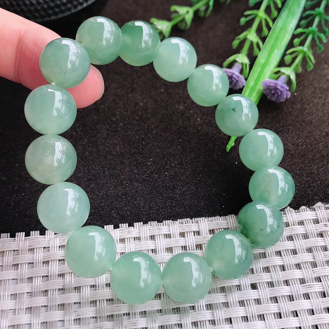 自然光12.6/16颗老坑冰胶果冻冰晴飘花圆珠手链翡翠玉手串