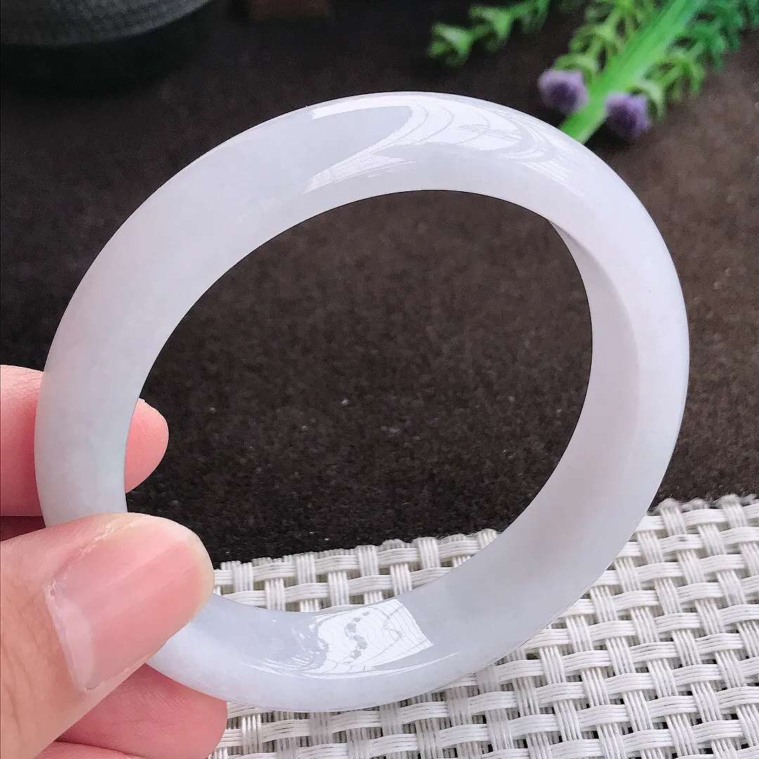 自然光57.5/13.3/8.2老坑冰润水灵淡紫色手镯宽边翡翠玉镯美人镯