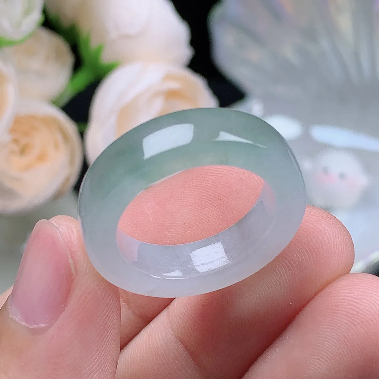 缅甸翡翠老坑种翡翠水润起胶半山水方戒指玉指环  水润通透 尺寸：19.2-6.5-4.3mm 21-22号圈口1S