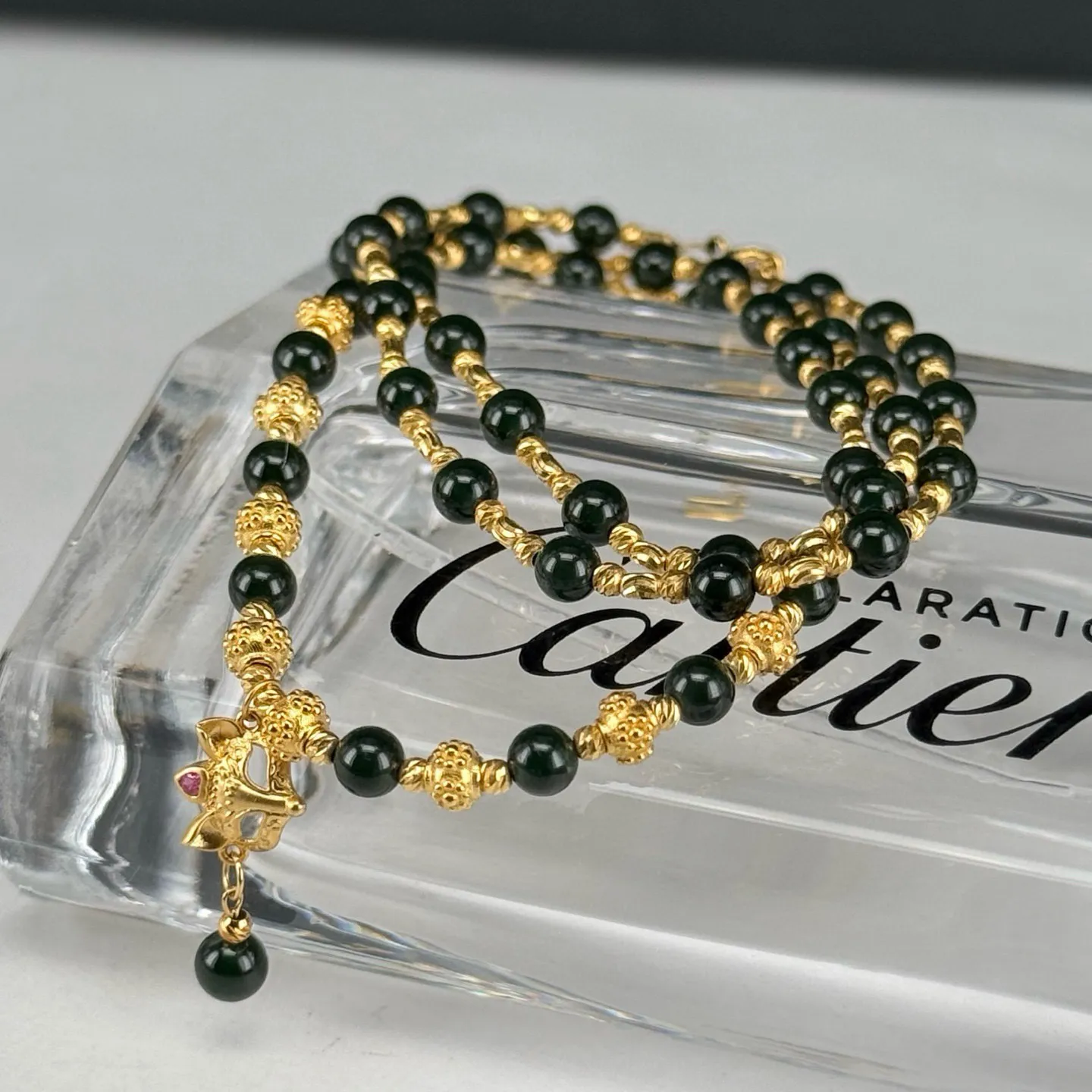 精品墨翠珠子项链 种好色正