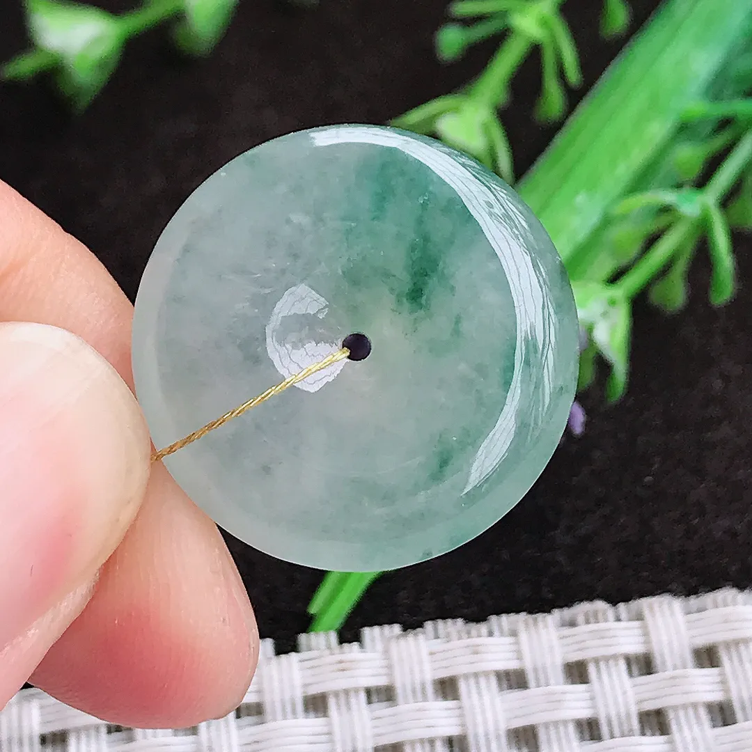 自然光23.1/5.5老坑冰胶果冻飘花小平安扣吊坠翡翠玉坠挂件百搭