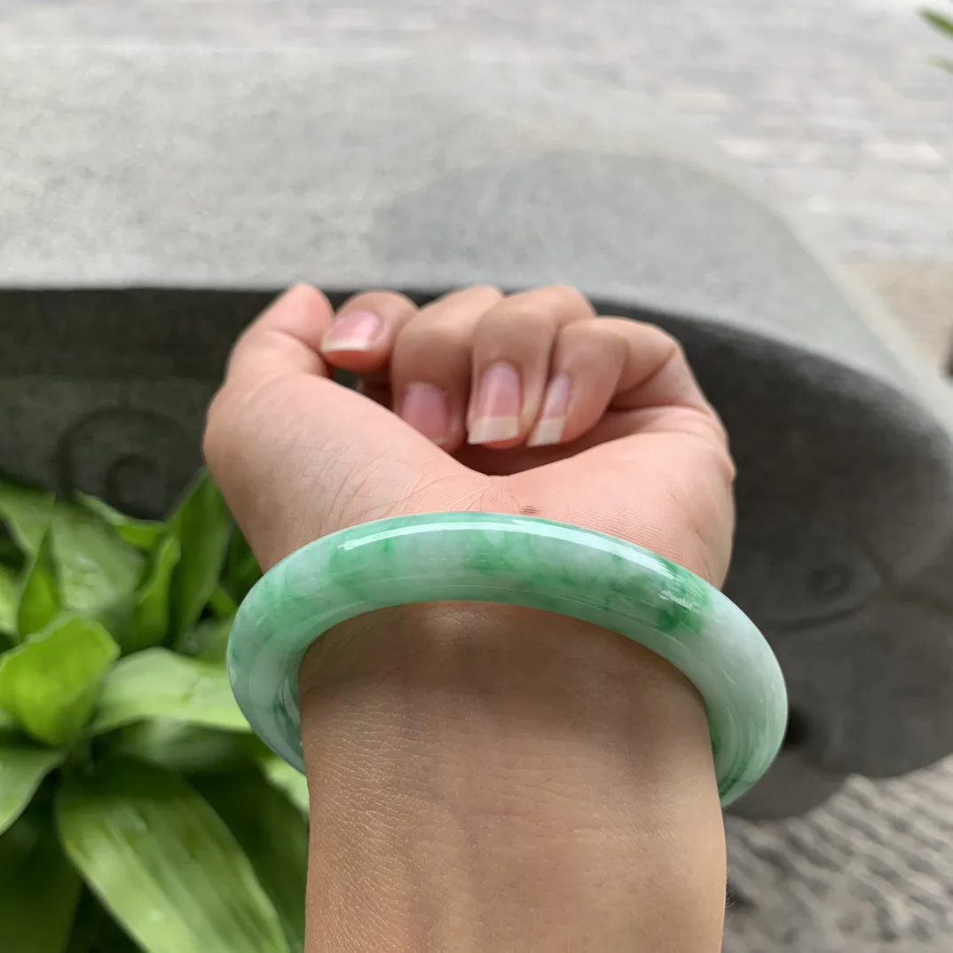 圈口55.3-9.9 【飘绿圆条手镯】圆条55 56可戴