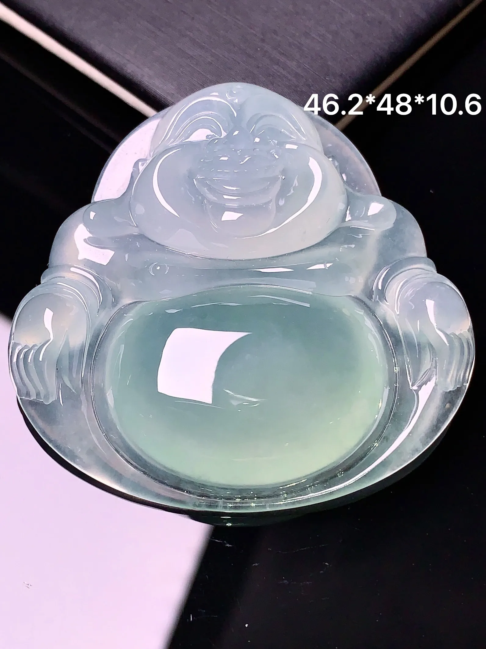 冰种佛公吊坠 玉质细腻 色泽艳丽 厚身饱满 整体尺寸46.2*48*10.6