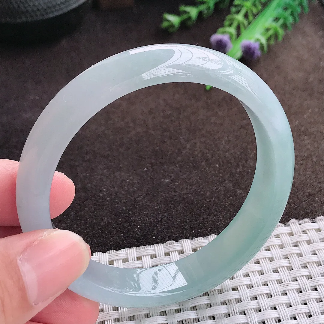 自然光56.5/12.8/7.2老坑冰胶水灵天空蓝手镯宽边翡翠玉镯美人镯