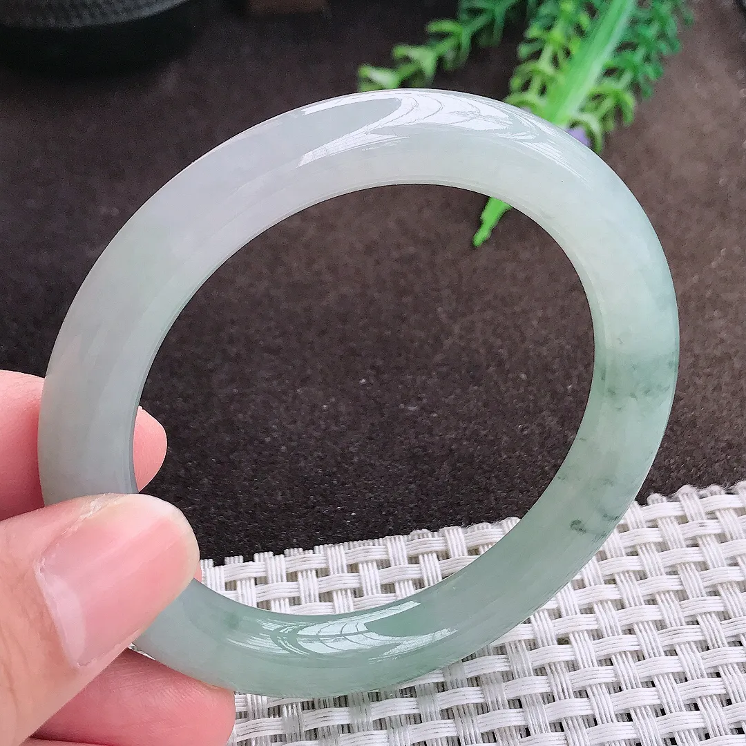 自然光55.5/9.3/9.5老坑冰胶果冻飘花圆条手镯翡翠玉镯美人镯