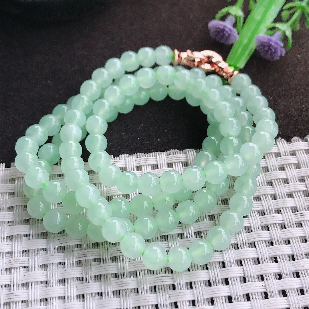 自然光5.6/108颗老坑冰透饲料冰晴甜绿圆珠项链翡翠玉珠手串百搭