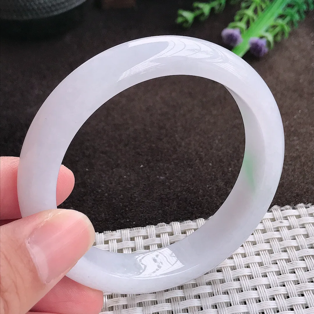 自然光57.5/13.3/8.2老坑冰润水灵淡紫色手镯宽边翡翠玉镯美人镯