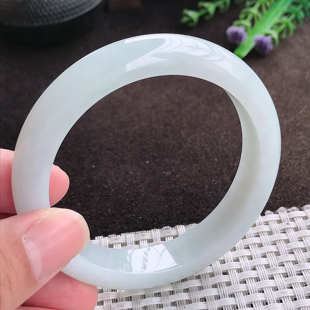 自然光57/12.5/8.3老坑冰润月光彩手镯宽边翡翠玉镯美人镯